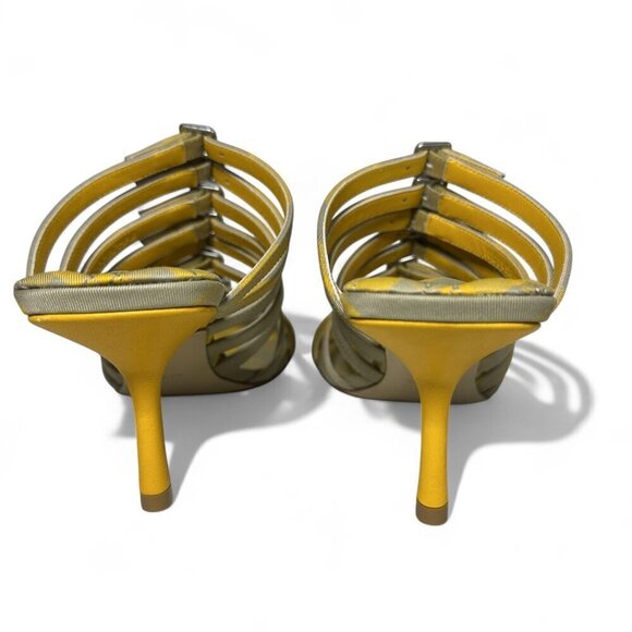 Burberry Women's Yellow Hunter Check Carmine Strap Heels Sandals Sz 38 EU NWT - Picture 6 of 16